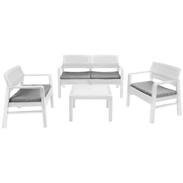 Salotto da giardino in plastica modulare bianco 4 sedure 1 tavolo MLKWB01 